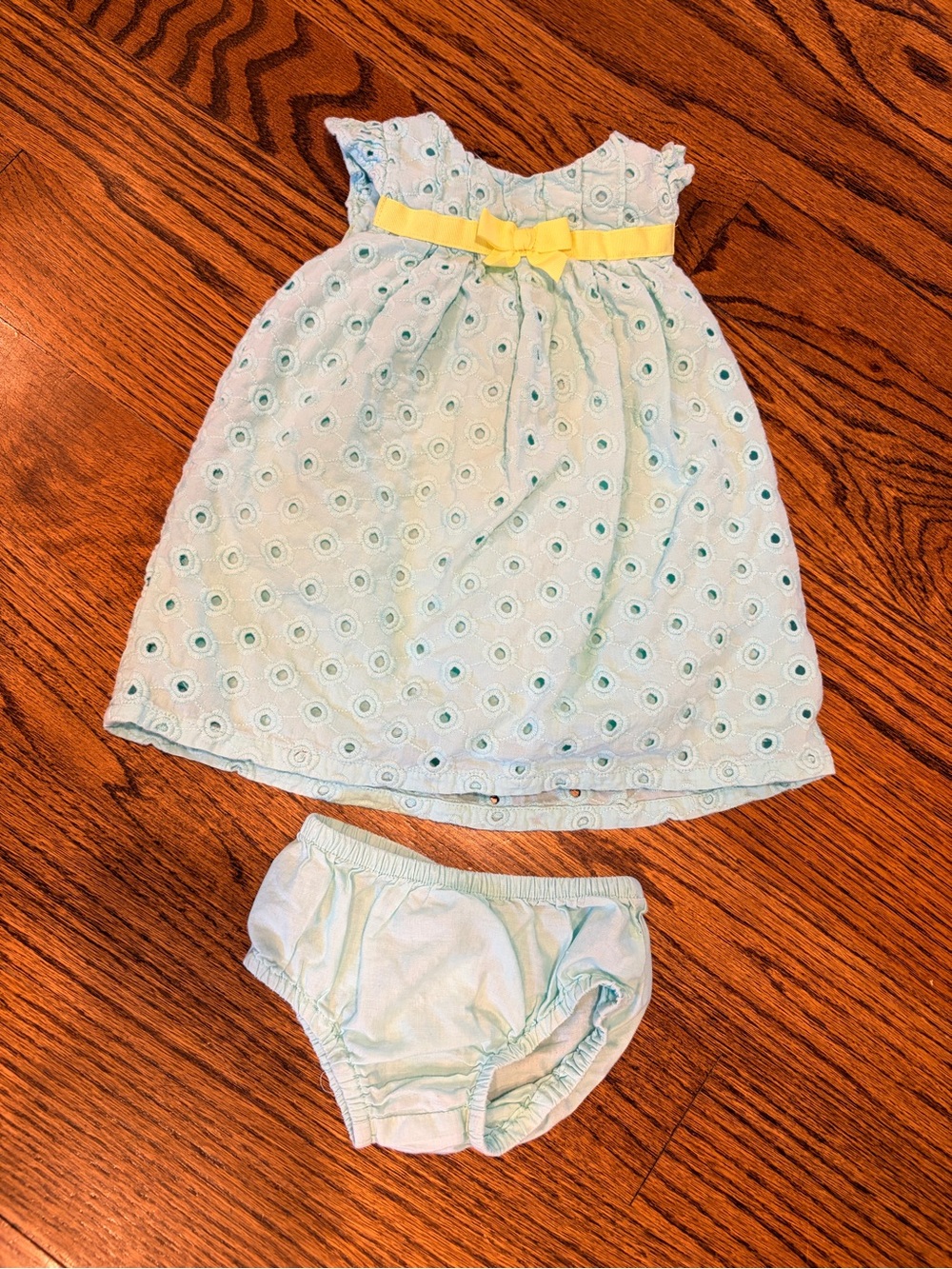 Gymboree Light Blue Eyelet Dress and Diaper Cover with Yellow Bow